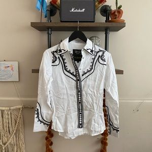 NWT HBarC white Pearl Snap Western Shirt XS